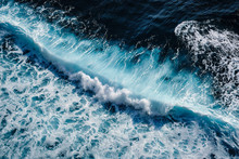 Aerial View To Seething Waves With Foam. Waves Of The Sea Meet Each Other During High Tide And Low Tide.