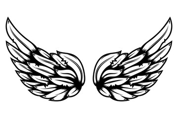 illustration of wings in tattoo style isolated on white background. Design element for logo, label, badge, sign.