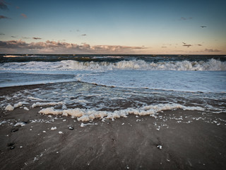 Stormy beach in Thyboroen, West Denmark