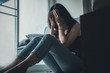 canvas print picture - panic attacks alone young woman sad fear stressful depressed emotion.crying begging help.stop abusing domestic violence,person with health anxiety,people bad frustrated exhausted feeling down