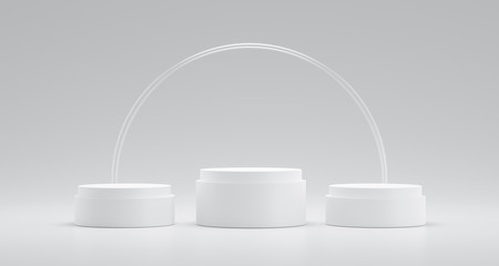 winner podium or pedestal display on white background with circle glass ring and success concept. bl