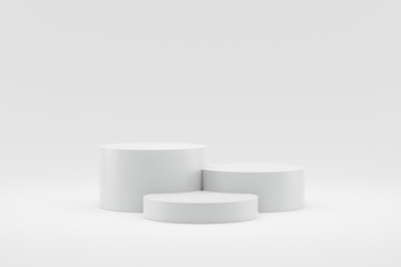 Aufkleber - Empty podium or pedestal display on white background with cylinder stand concept. Blank product shelf standing backdrop. 3D rendering.