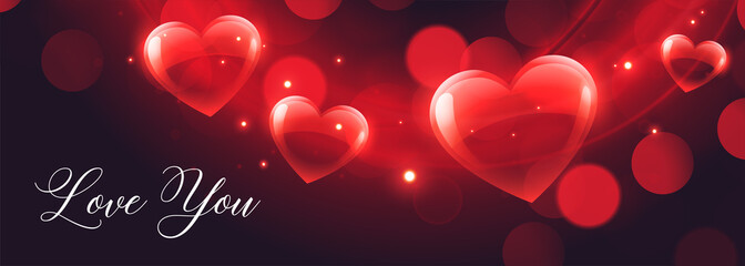Wall Mural - shiny hearts bokeh banner for valentines day
