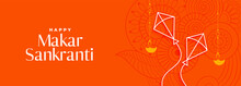 Makar Sankranti Orange Banner With Two Kites