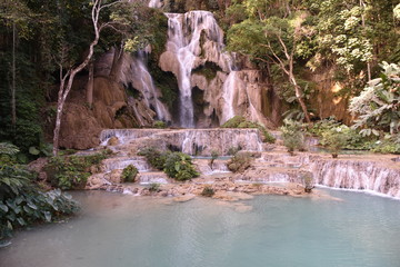  Kuang Si Waterfall Main Falls, Wide View, Warm Hues, Laos