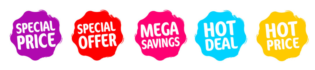 Wall Mural - promotional stickers on color background