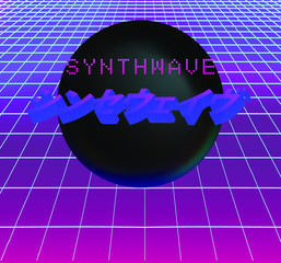 Aufkleber - Neon laser grid with black sphere above. Japanese text means 