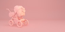 Minimal Baby Stroller Illustration On Pink Background 3d Render