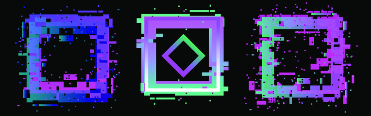 Aufkleber - Set of glitched square frames for banner, poster, cover design in Vaporwave and Synthwave retrofuturistic 80's-90's style. 