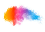 Fototapeta Tęcza - abstract powder splatted background. Colorful powder explosion on white background. Colored cloud. Colorful dust explode. Paint Holi.