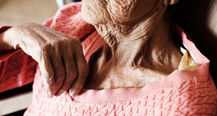 art portrait of a beautiful elderly woman at the end of her life. wrinkle skin.