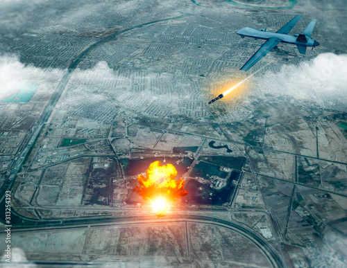 Fotomural US drone attack on the convoy of the Iranian general Qassem Soleimani, 3d render