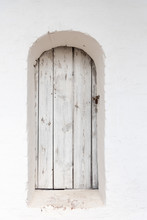  Old Wooden White Rounded Top Door With Padlocked