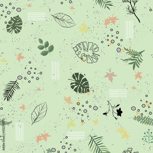 abstract branches and leaves with geometric style shape seamless pattern