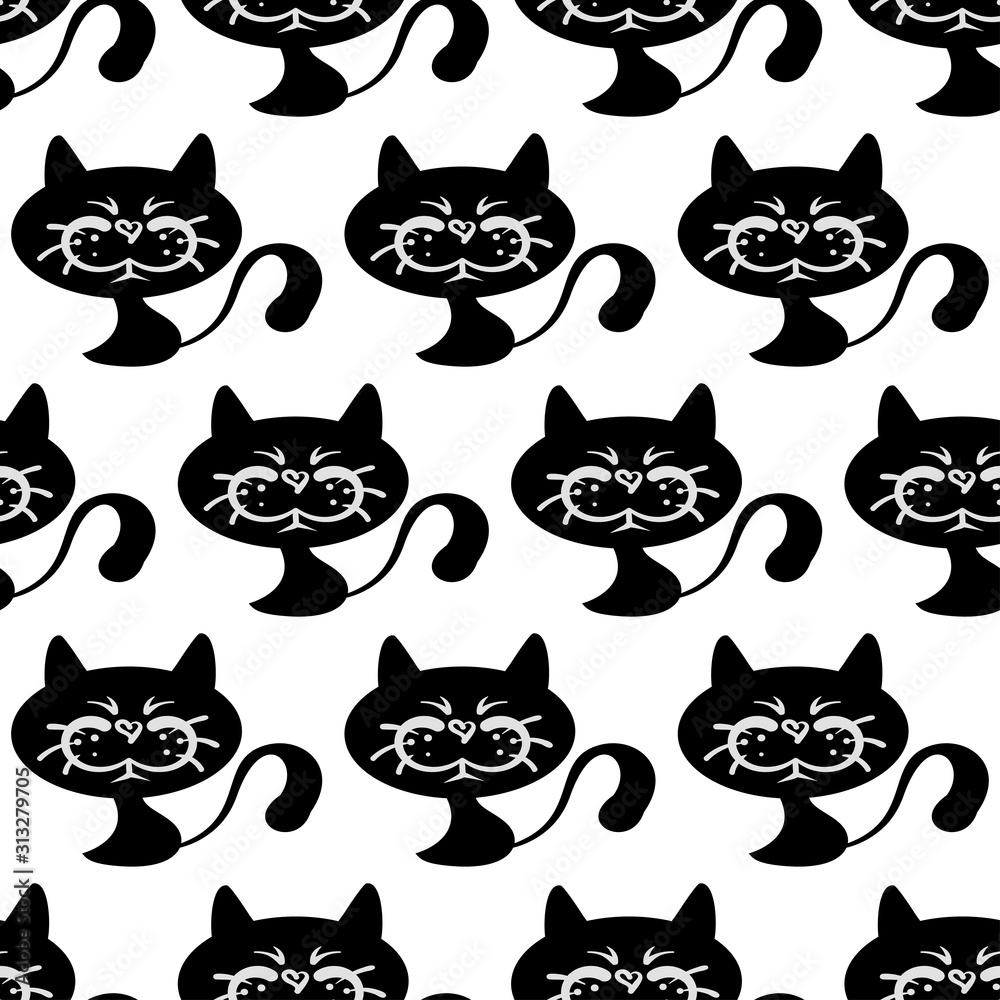 Seamless cute cat pattern in cartoon style. Template for print design ...