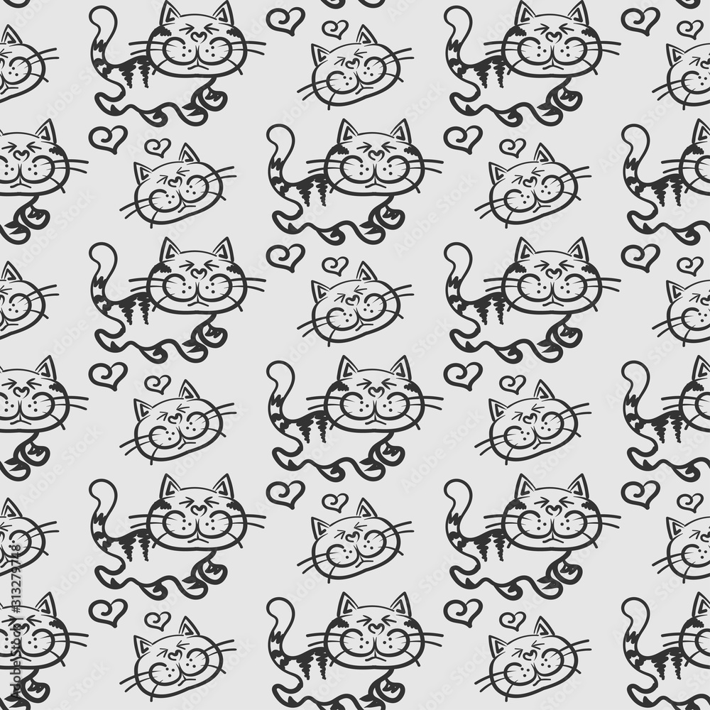 Seamless cute cat pattern in cartoon style. Template for print design ...