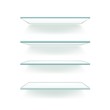 Illustration of glass shelves isolated against a white wall.