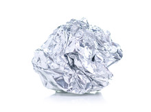 Crumpled Ball Of Aluminum Foil On White Background Isolation