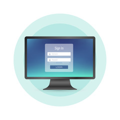 Poster - Login page on computer screen. Pc and online login form, sign in page. User profile, access to account concepts. Vector stock illustration..
