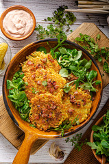 Potato pancakes, delish salad