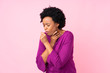 African american woman over isolated pink background is suffering with cough and feeling bad