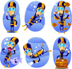 Wall Mural - diver cartoon set