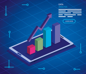 analysis data with smartphone and infographic vector illustration design