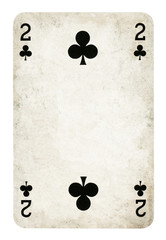 Two of Clubs Vintage playing card - isolated on white (clipping path included)