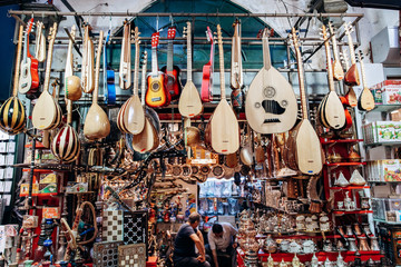 Turkish musical instruments are sold in the market