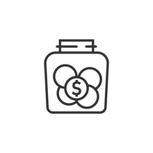 Money Box Icon In Flat Style. Coin Jar Container Vector Illustration On White Isolated Background. Donation Moneybox Business Concept.