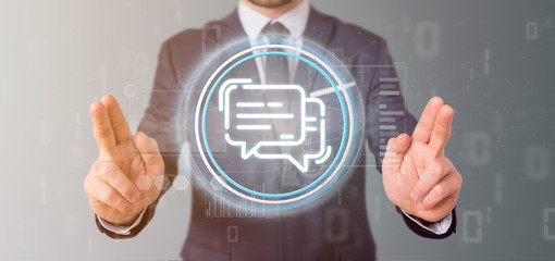 Poster - Businessman holding a message icon