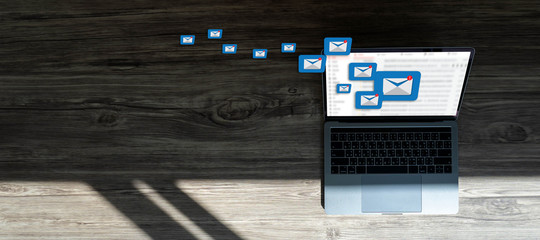 Poster - Mail Communication Connection message to mailing contacts phone Global Letters Concept computer browsing communication
