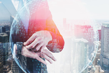 Poster - Man checking his watch in city, network