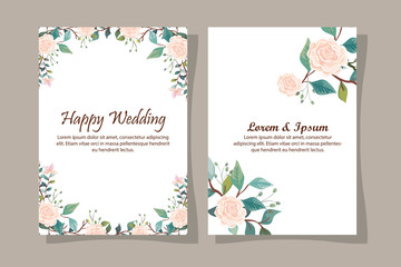 Canvas Print - set of wedding invitation cards with flowers decoration vector illustration design