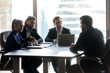 Wall Mural - Male candidate speak at job interview in office