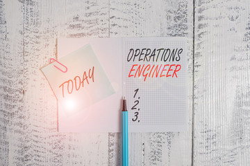 Poster - writing note showing operations engineer. business concept for analyze and design operation that wil