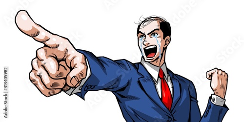 Cuadros en Lienzo Bald-headed young man shouting while pointing