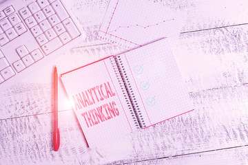 Poster - Conceptual hand writing showing Analytical Thinking. Concept meaning break down complex problems into simple components Papercraft desk square spiral notebook office study supplies