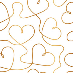 Poster - elegant golden continuous hearts. outlined gold heart seamless pattern. beautiful background for des