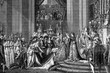 The coronation of Napoleon in the Cathedral of Notre Damme. 2nd. December 1804. Antique illustration. 1890.