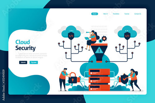 Cloud Security Landing Page Design Protect And Secure Database Access Security And Protection Of Personal Data Hacker And Cyber Crime Vector Illustration For Poster Website Flyer Mobile App Stock Vector Adobe
