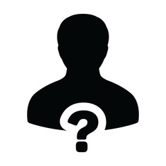 Wall Mural - Information icon vector question mark with male user person profile avatar symbol for help sign in a glyph pictogram illustration