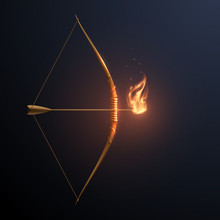 Gold Bow And Arrow With Flame