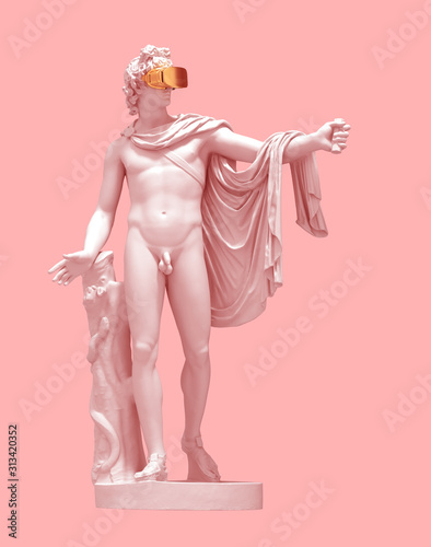 Cuadros en Lienzo 3D Model Apollo With Golden Virtual Reality Glasses On Pink Background