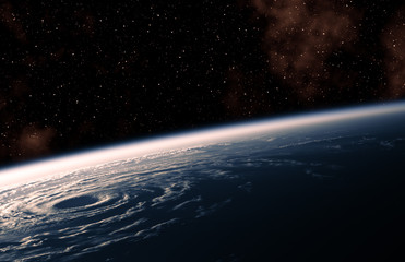 Wall Mural - view from space of a large hurricane raging on planet earth