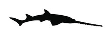 Sawfish Or Carpenter Shark Vector Silhouette Illustration Isolated On White Background. Saw Shark Graphic Symbol. Saw Fish Predator Under The Sea Or Ocean.