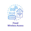 © bsd studio - Fixed wireless access concept icon. Global coverege. 5G technologies idea thin line illustration. Mobile internet. High-speed connection. Vector isolated outline drawing. Editable stroke