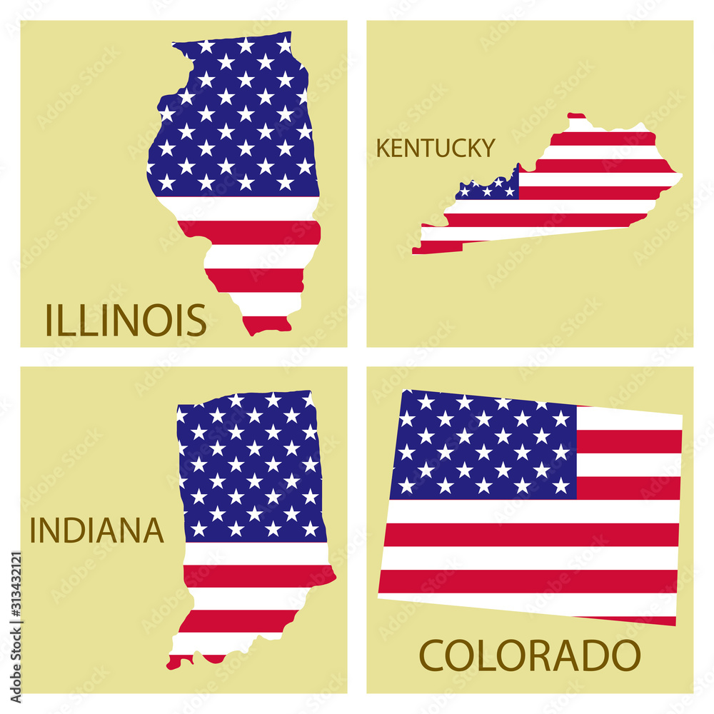 Poster map of United States of America with state names. Flag print map ...