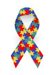 Colorful satin puzzle ribbon as symbol autism awareness. Isolated vector illustration on white background