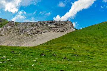 caucasian mountains and cloudy sky on a summer day